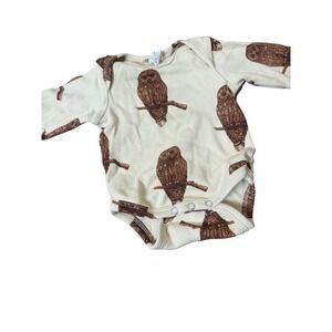Kate Quinn Bodysuit Baby 0-3 Months Cream‎ Owl Print Long Sleeve One-piece Snap